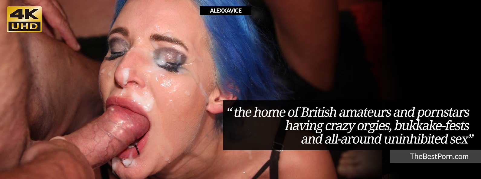 British pornstar Alexxavice takes bukkake party facials